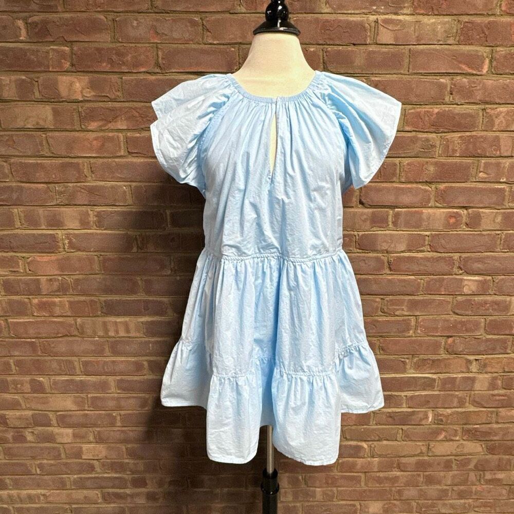 Day + Moon Women’s Blue Flutter Sleeve Tiered Dress Sz Medium